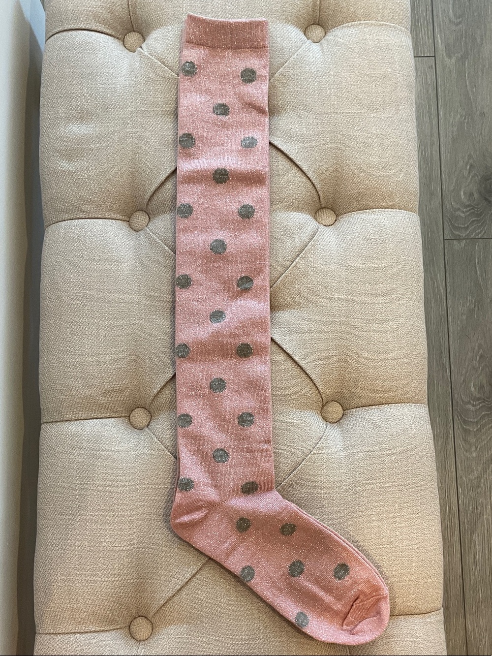 Peach Shimmer Lurex Polka Dot Knee-High Socks